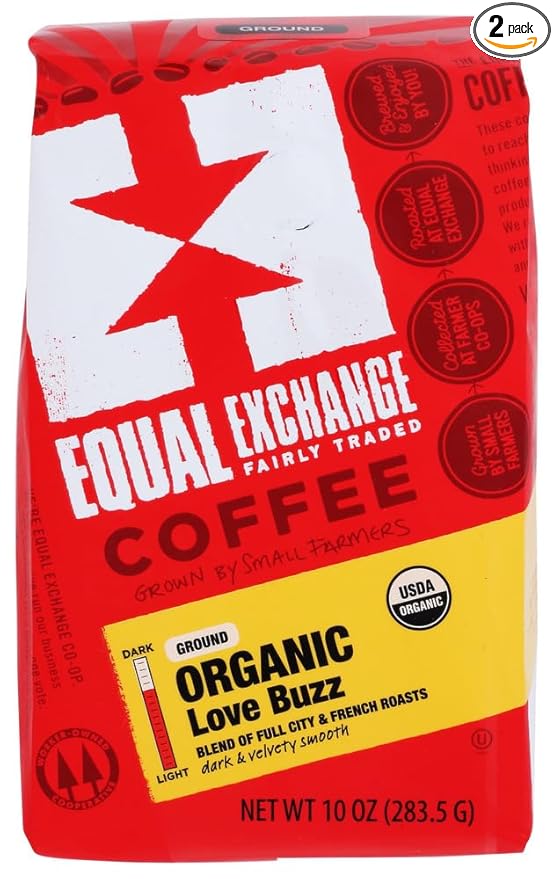 Equal Exchange Love Buzz Blend Organic Coffee Ground 10-Ounce Packages (Pack of 2)