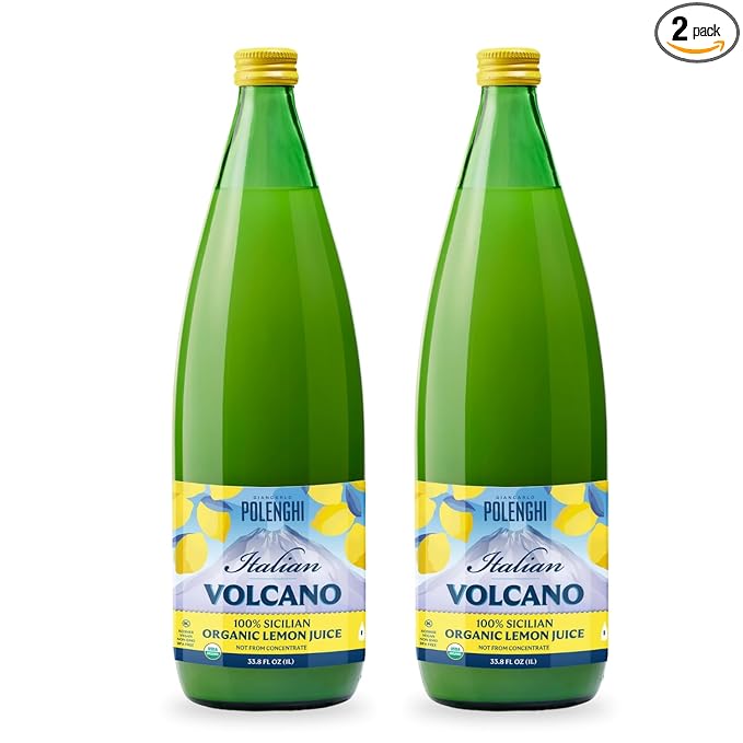Organic Italian Volcano Lemon Juice 33.8 Fl Oz – Pure Sicilian Lemons for Cooking Baking and Beverages (33.8 Fl Oz (Pack of 2))