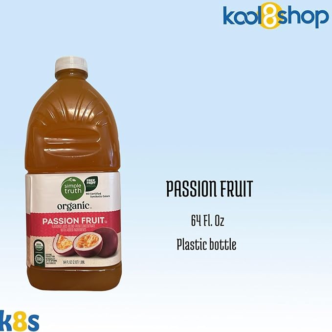 Simple Truth Organic Passion Fruit Juice 64 fl oz Plastic Bottles 4 Pack + 15 Sugarcane Disposable Straws by KOOL8SHOP Infinite Deals