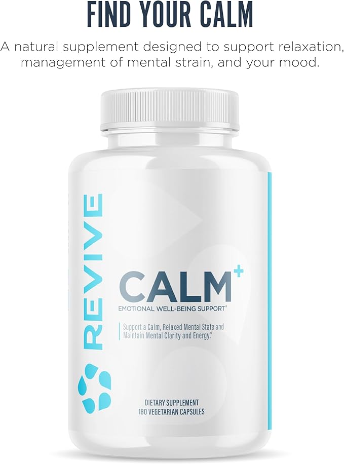 Revive MD Calm Emotional Well-Being Support Supplement - Stress Management for Men &amp Women - Mood Enhancement Supplement Promotes Relaxation with L-Theanine GABA &amp 5-HTP (180 Capsules 30 Se