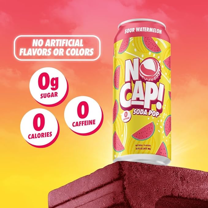No Cap Soda Pop Soda Bitter Sour Watermelon 16 fl oz (Pack of 12)