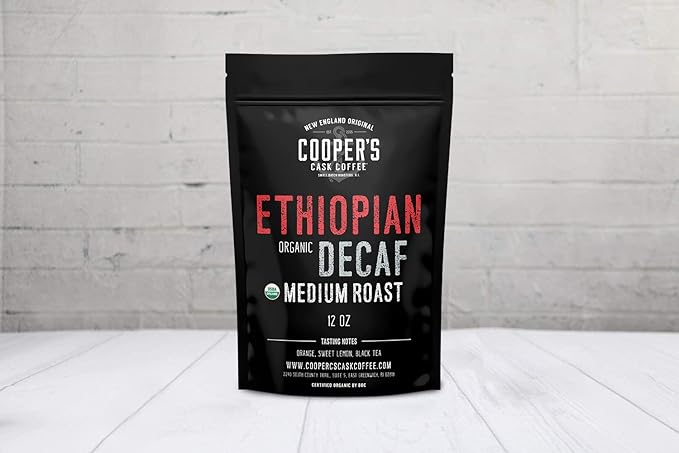 Organic Ethiopian Decaf Medium Roast Water Processed Whole Bean Coffee (12oz Whole Bean)