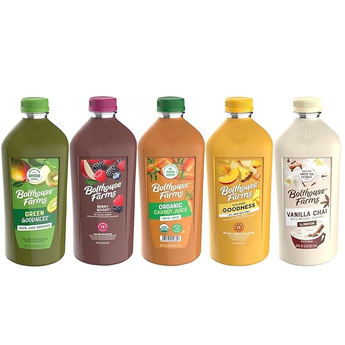 Bolt house Farm 100% Fruit Juice Variety Pack | Pack of 5 | Vanilla Chai Berry Boost Green Goodness Carrot and Golden Goodness | 52 oz-Generic