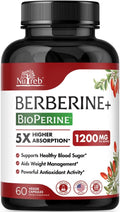 Berberine Supplement 1200mg - 5X Higher Absorption - Ultra Pure 98% Berberine HCL - Healthy Weight Management Immune Support - Non GMO Manufactured in USA - 60 Vegan Capsules