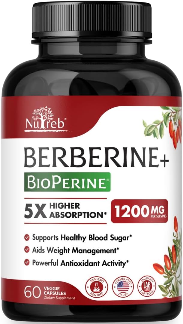 Berberine Supplement 1200mg - 5X Higher Absorption - Ultra Pure 98% Berberine HCL - Healthy Weight Management Immune Support - Non GMO Manufactured in USA - 60 Vegan Capsules