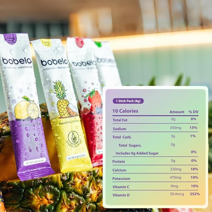 BOBELO CARBONATION Flavor Packets - Trial Pack 3 of Each Flavor Pineapple Coconut Mountain Berries Lavender Lemonade &amp Orchard Breeze Self Carbonating Hydration Electrolyte Drink Mix Real Fr