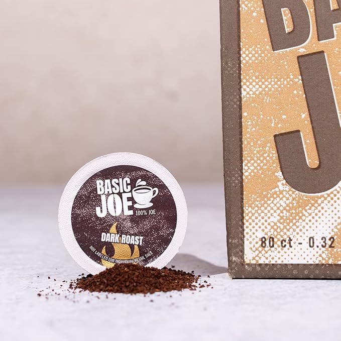Basic Joe Dark Roast Coffee Pods - 80 Count | Bold Single Serve K-Cup Compatible Pods | 100% Arabica | Strong Morning Coffee | Made in USA