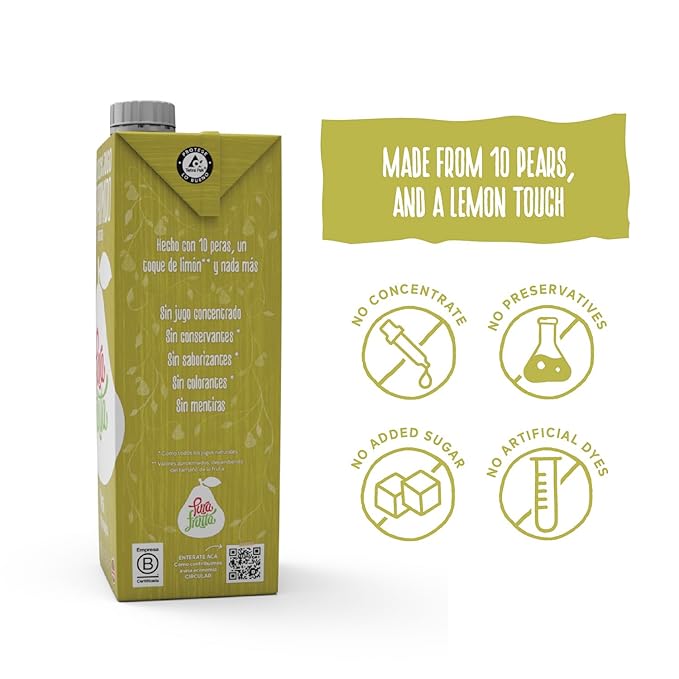 Pura Frutta - Pear Juice - 33.8 fl oz (1L) Juice Box 8-Pack - 100% Cold-Pressed Not From Concentrate (NFC) No Sugar Added - Patagonia Pear - Refreshing &amp Citrusy Beverage