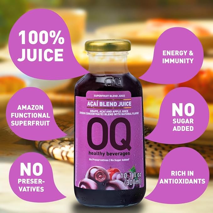 Pure Blend Açaí Juice | Antioxidant Superfruit Drink | No Sugar Added | Non GMO - Cold Pressed - Vegan - Gluten Free | Superfood Juice | 300ml (10.1 fl oz) | Pack of 12