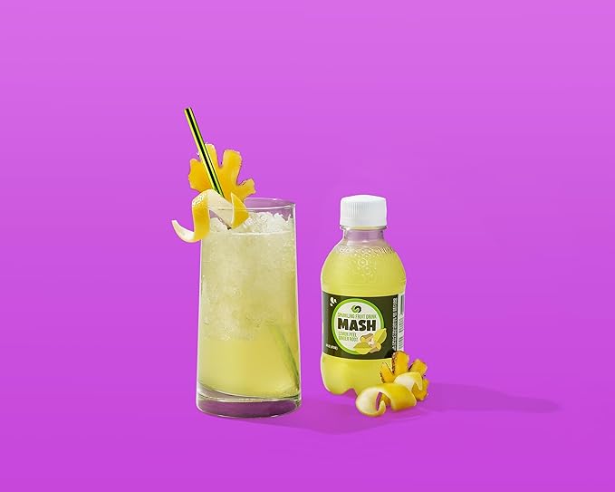 Boylan Bottling MASH Great Tasting Lemon Root Ginger Peel – Lightly Carbonated Fruit Drink - Low Calorie &amp No Sugar - 16 Fl Oz 12 Count