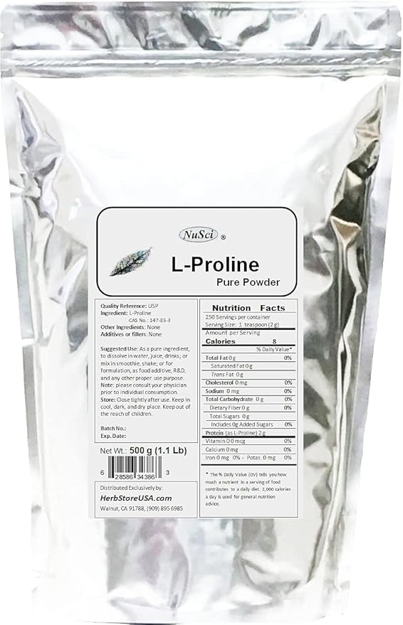 Pure L-Proline Powder a Collagen Component (250 Grams (8.8 oz))