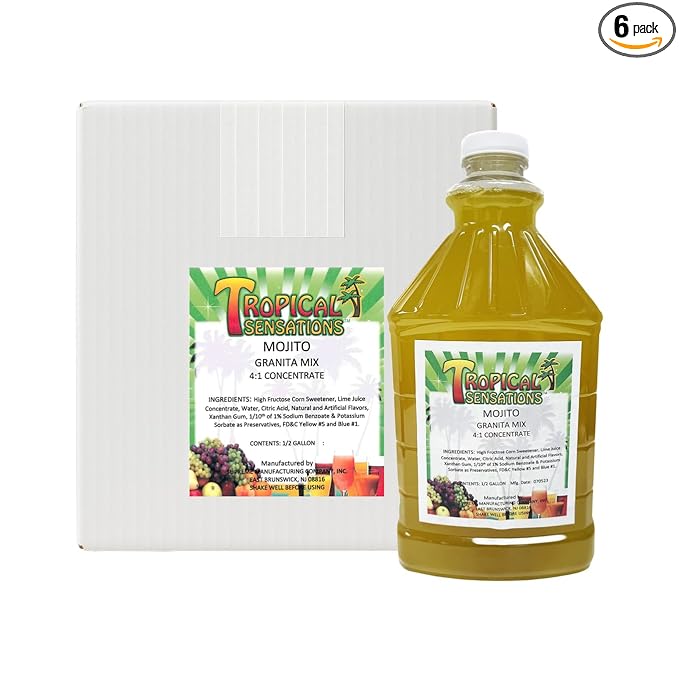 Tropical Sensations Mojito Granita Slushie Mix – 6 Bottles 64 oz Each – Non-Alcoholic Frozen Drink Mix for Slush Machines – Bulk Case