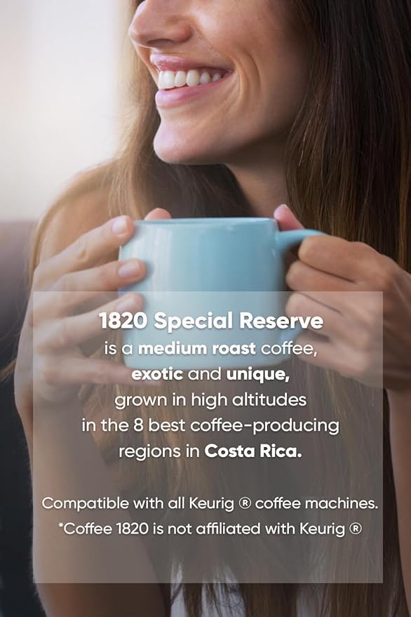 Café 1820 Special Reserve Ground Coffee Cups Premium Costa Rican Blend 100% Arabica Medium/Dark Roast Compatible with Keurig Machines 48 Pods