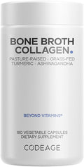 Codeage Organic Bone Broth Collagen Peptides Capsules Supplement Bone Broth Grass Fed Beef Free-Range Chicken Turmeric &amp Ashwagandha - Collagen Types I II III - Non-GMO - 180 Capsules