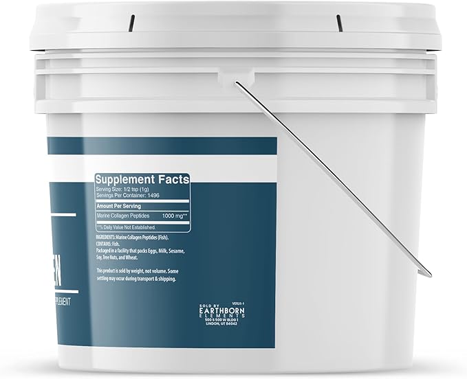 Earthborn Elements Hydrolyzed Marine Collagen Peptides Powder 1 Gallon Bucket Pure &amp Undiluted Dietary Supplement (52.8 Ounce)
