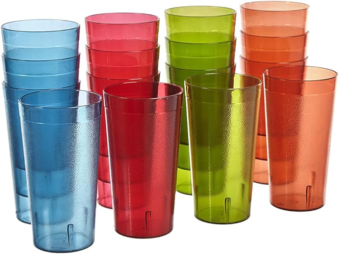 US Acrylic Cafe Plastic Reusable Tumblers (Set of 16) 20-ounce Water Cups Assorted Colors | Restaurant Style Drinking Glasses Value Set Stackable BPA-free Made in the USA | Top-rack Dishwasher Safe