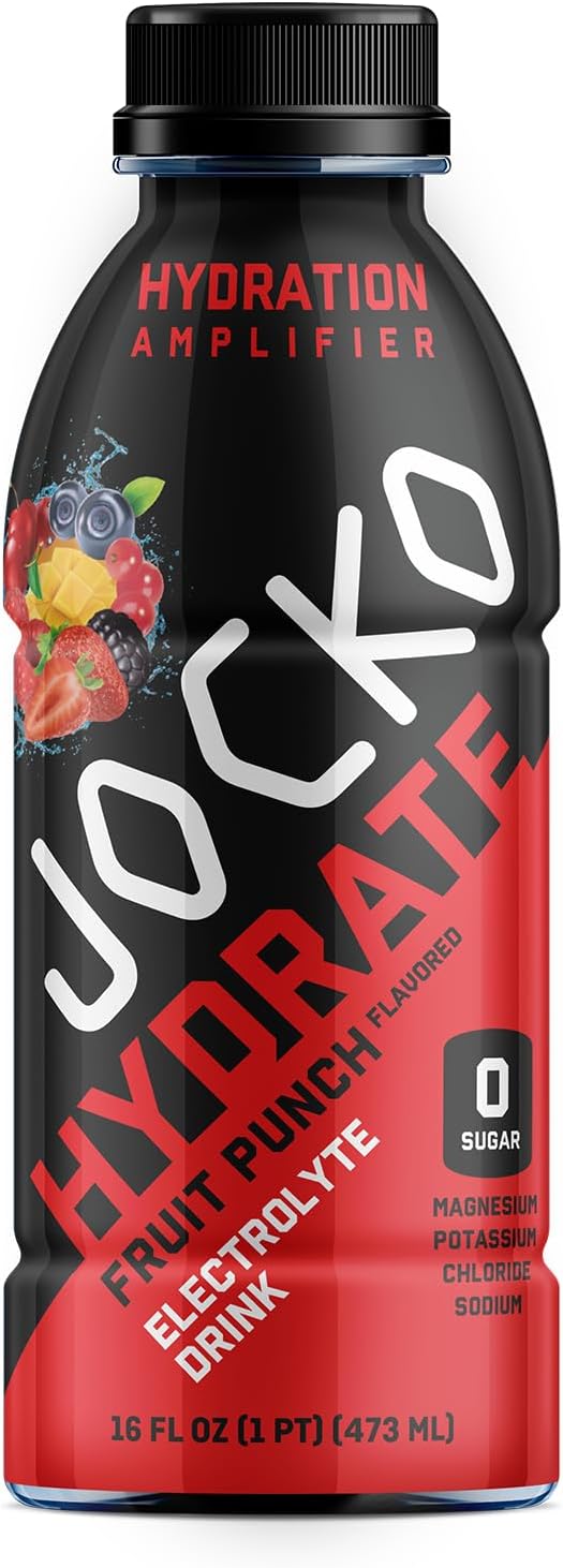 Jocko Fuel Hydrate Electrolyte Drinks - Sports Drink Hydration Amplifier Thirst Quencher - Scientifically Formulated Electrolyte Blend Fruit Punch Flavor 16 Oz (12 Pack)
