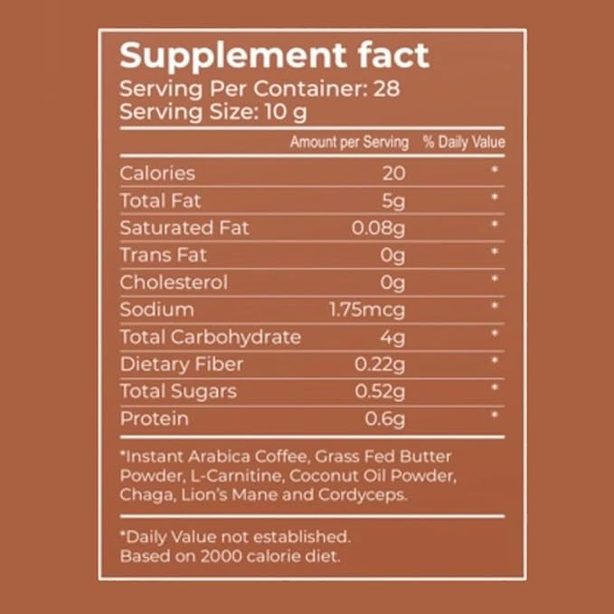 Mushroom Coffee with L Carnitine Coconut Oil &amp Grass Feed Butter – Lion’s Mane Reishi Chaga Cordyceps Smooth Energy Metabolism Focus Coffee – 28 Servings