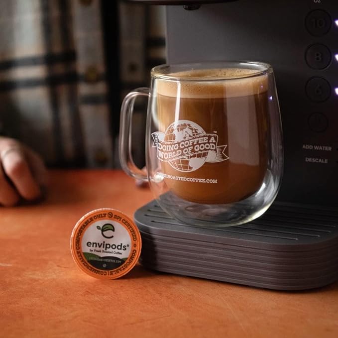 Fresh Roasted Coffee USDA Organic Peru Water-Processed Decaf envipods | 3rd Party Tested for Pesticides Mold Mycotoxins Kosher BPI Compostable | Med Roast 72 CT Pods for K Cup Brewers