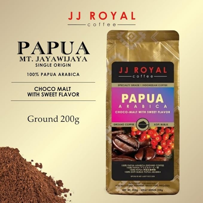 JJ Royal Coffee Papua Arabica 200g Ground Coffee (Pack of 2)