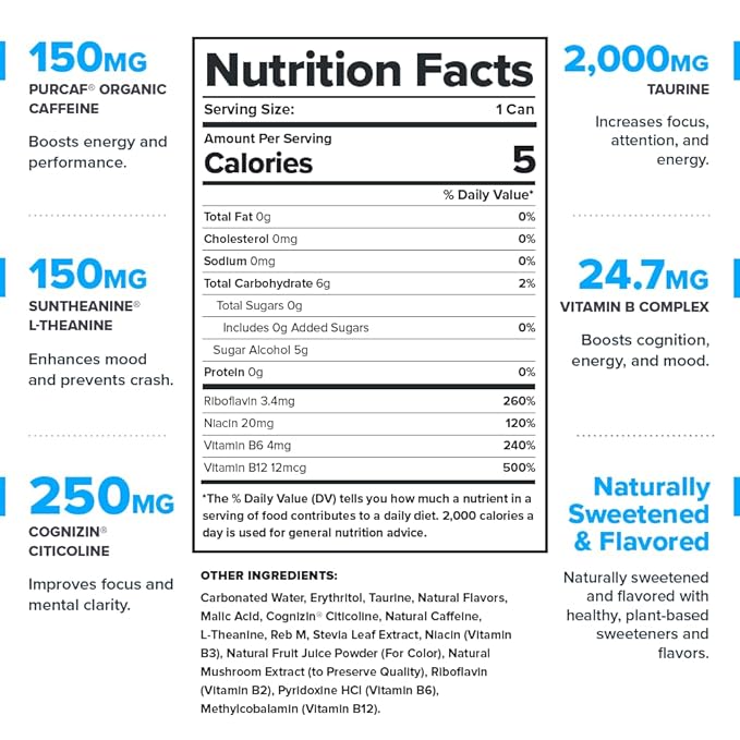 Legion Energy Drink - Naturally Sweetened and Flavored Healthy Energy Drinks - Sugar Free Energy Drinks w/Natural Caffeine Theanine Taurine Citicoline and B Complex Vitamins (12 Pack) Fruit Punch