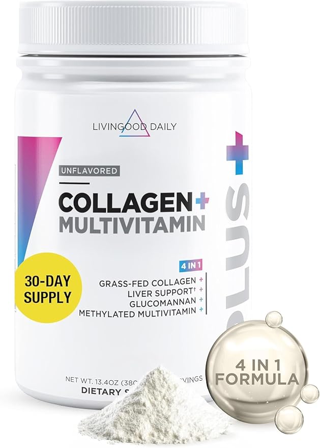 Livingood Daily Collagen Powder for Women &amp Men Unflavored Grass Fed Hydrolyzed Collagen Peptides Protein &amp Multivitamins for Healthy Hair Skin &amp Nails Keto &amp Paleo Gluten Free