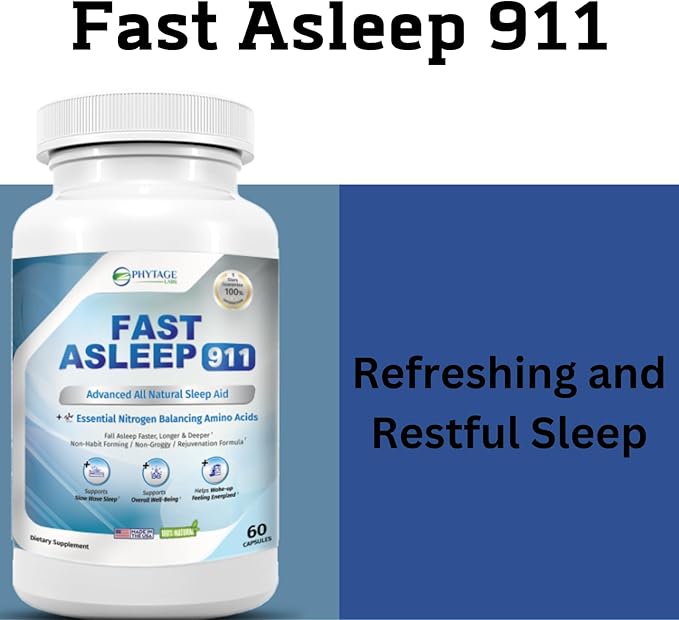 Fast Asleep 911 – Nighttime Routine Supplement with Melatonin &amp Goji Berries – Plant-Based Non-Habit Forming Formula – 60 Capsules
