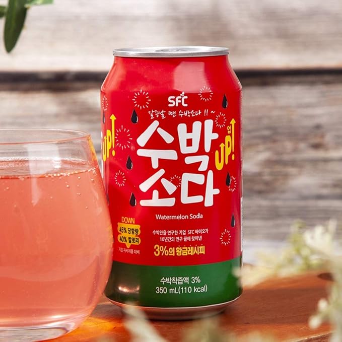 SFCbio Fizzy Sparkling Drink Sweet Watermelon Soda Up 3% of Real Korean Watermelon Juice (11.83oz * 24EA)