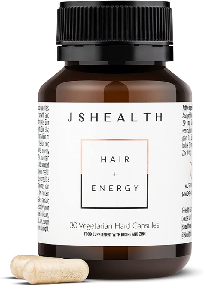 JSHealth Vitamins Hair and Energy Formula - Hair &amp Scalp Support Supplement with Iodine and Zinc - 30 Capsules