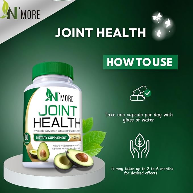 N'More Avocado Soybean Unsaponifiables Joint Health Supplement 400 mg Non-GMO Dairy Gluten &amp Shellfish Free 60 Day Supply One Capsule Per Day