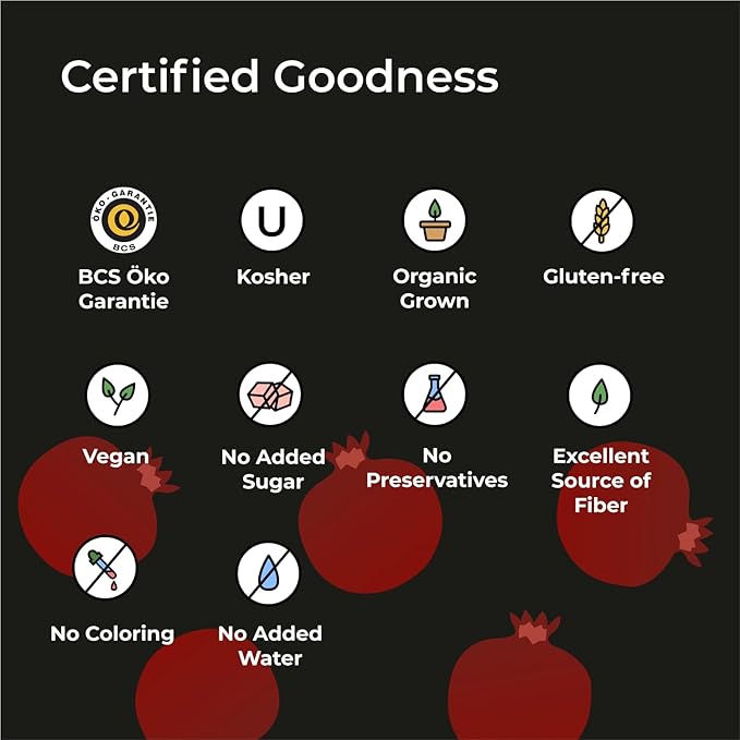 IOS Love Organic Juice - USDA Organic Certified - Cold Pressed No Added Sugar No Water No Artificial Colors No Preservatives No Flavors Added No Gluten - 33.8 Fl Oz (Pomegranate Pack of 6)