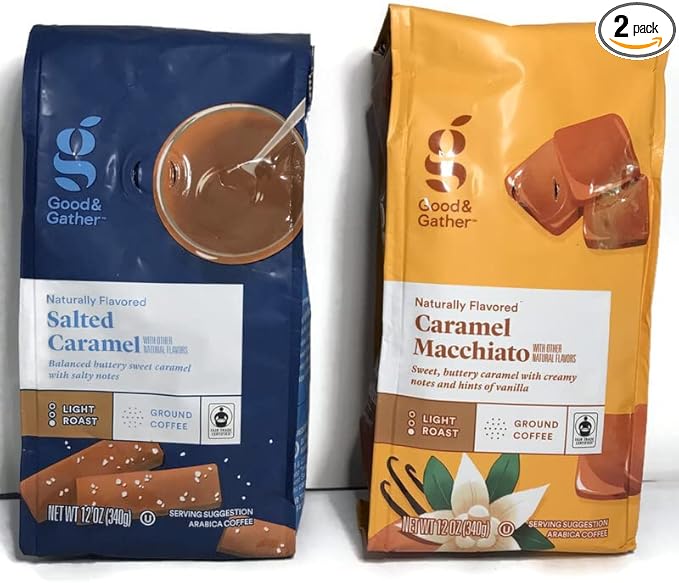 Good and Gather Caramel Macchiato and Salted Caramel Ground Coffee Variety Bundle (Pack of 2) 12 oz Bags