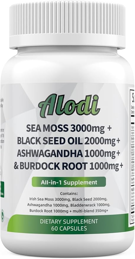 Super Sea Moss Blend - Advanced Formula with Ashwagandha KSM 66 Black Seed Oil Burdock Root Bladderwrack Turmeric ACV Ayurveda - Lab Tested Maximum Potency for Men and Women