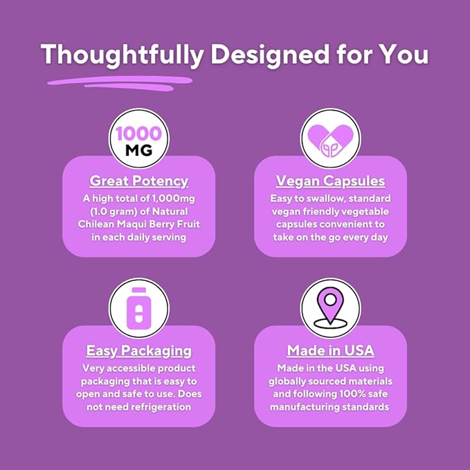 Vitapia Maqui Berry 1000mg - Maqui Berry Powder Supplement - Vegan Friendly Non-GMO and Gluten-Free - 120 Veggie Capsules