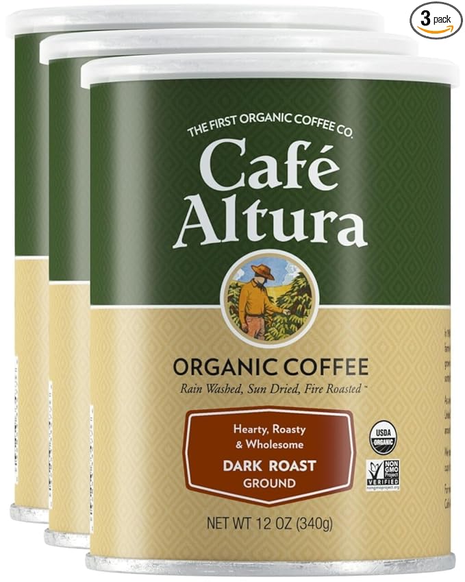Cafe Altura Ground Organic Coffee Dark Roast 12 oz Can (Pack of 3)