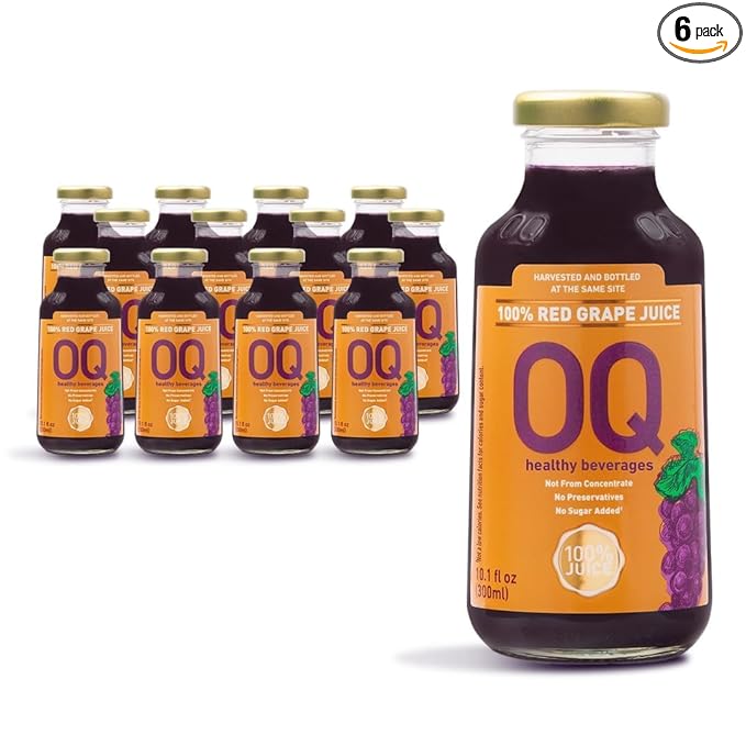 OQ Healthy Beverages Brazilian Whole Grape Juice 100% Pure | No Sugar Added | Naturally Rich Grape Flavor | 10.14 fl oz (Pack of 12)