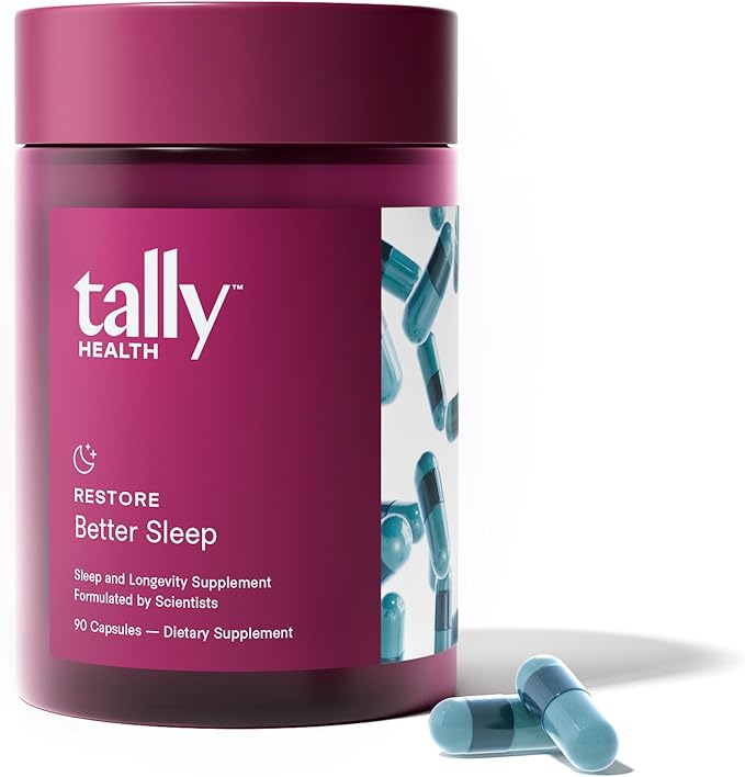 Tally Health Restore – Nighttime Sleep Formula with Magnesium Bisglycinate L-Theanine &amp Apigenin | Melatonin-Free Vegan Non-GMO | Promotes Relaxation &amp Restful Sleep | 90 Capsules