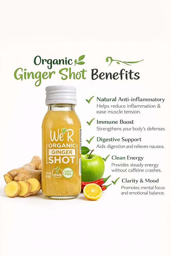 WE'R Organic GINGER Shot Certified Organic &amp Non-GMO. 2Fl Oz Each (12 Pack / 24Fl Oz Total)