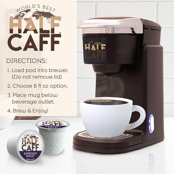 World's Best Half Caff Espresso Roast Coffee Pods 100 ct Dark Roast in Single Serve Pods – 100% Arabica Coffee Compatible with Keurig K Cups Maker