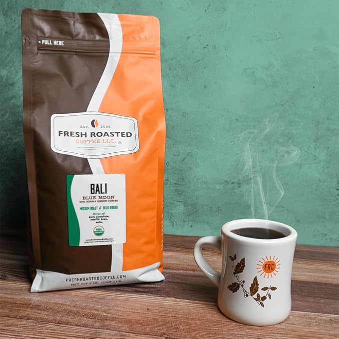 Fresh Roasted Coffee Organic Bali Blue Moon | USDA Organic Kosher | Medium Roast 5 lb (80 oz) Whole Bean