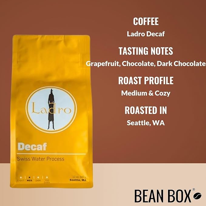 Ladro Decaf - Roasted by Ladro Roasting - Freshly Ground Coffee - 12 Ounce Bag