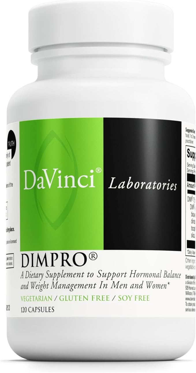 DAVINCI Labs DimPro - Dietary Supplement to Support Hormonal Balance in Men &amp Women &amp Healthy Weight Management* - with Vitamin E and More - Vegetarian - Soy-Free - Gluten-Free - 120 Capsules