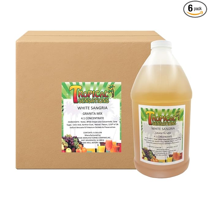 Tropical Sensations White Sangria Granita Slushie Mix – 6 Bottles 64 oz Each – Non-Alcoholic Frozen Drink Mix for Slush Machines – Bulk Case