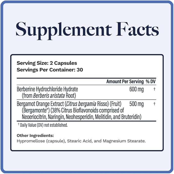 Utzy Naturals Berbercol | 500mg Citrus Bergamot (as Bergamonte) &amp Berberine | Naturally Supports Heart Health and More | 60 Capsules