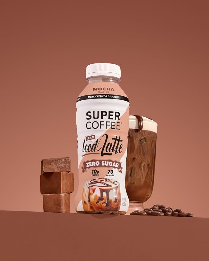 SUPER COFFEE Keto Protein Coffee (0g Added Sugar 10g Protein 70 Calories) [Mocha] 12 Fl Oz 12 Pack | Iced Smart Coffee Drinks