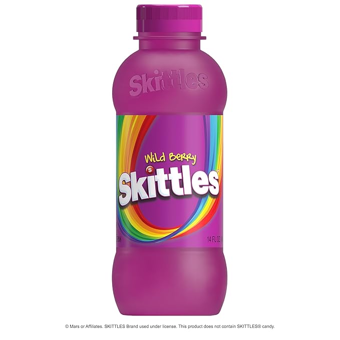SKITTLES™ Candy Flavored Drink - Wild Berry Flavor | Bulk Candy Drinks with Fruity Flavors | 12 Fl oz. Bottles Pack of 12