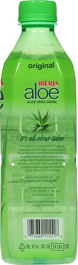 Iberia Aloe Vera Drink with Aloe Vera Pulp Original 16.9 fl oz (Pack of 24)