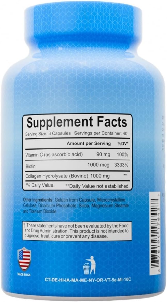 Premium Collagen Hydrolysate By Alfa Vitamins - Anti-Aging Nutritional Supplement Rich In Vitamin C - Skin Nails &amp Hair Rejuvenation - Supports Bone &amp Muscle Health - Made In USA - 120 Capsul
