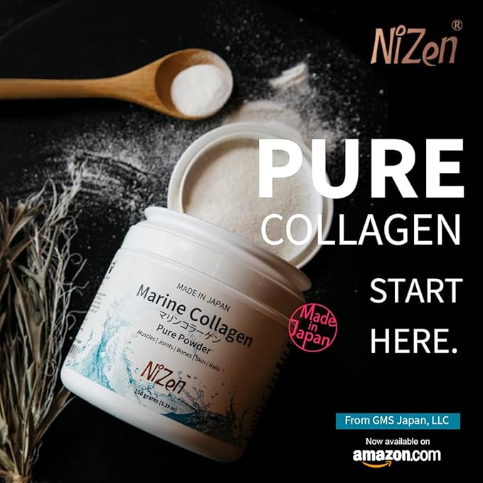 Nizen Marine Collagen Pure Powder Hydrolyzed Peptides Easy-to-Digest Amino Acids Supplement. Unflavored. Non-Clumping. Made in Japan. 5.29oz