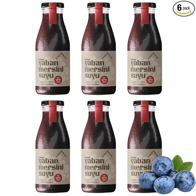 Natural Blueberry Juice Organic Additive-Free Authentic Turkish Product 1000 ml/33.8 fl oz - PACK OF 6